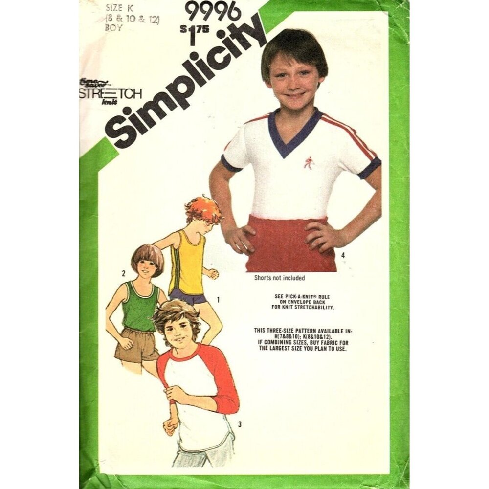 Simplicity 9996 Boys 8 to 12 Stretch Knit Shirts Vintage Uncut Sewing Pattern